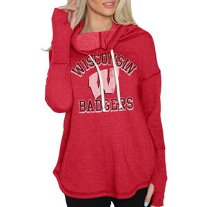 Women's Unbranded Wisconsin Badgers Red & White Funnel Neck sweatshirt